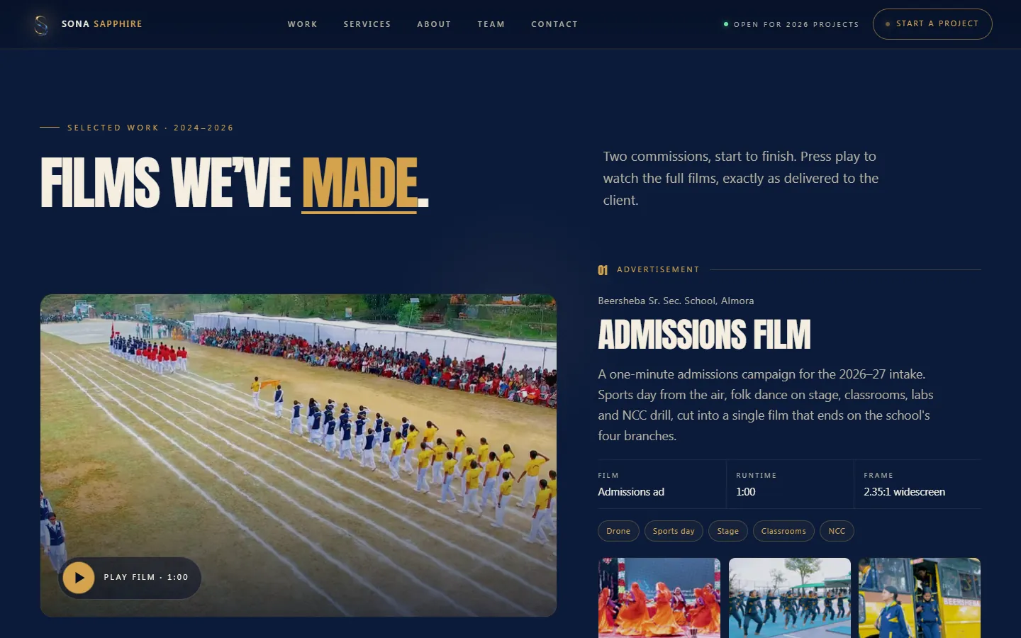 The Sona Sapphire website on desktop