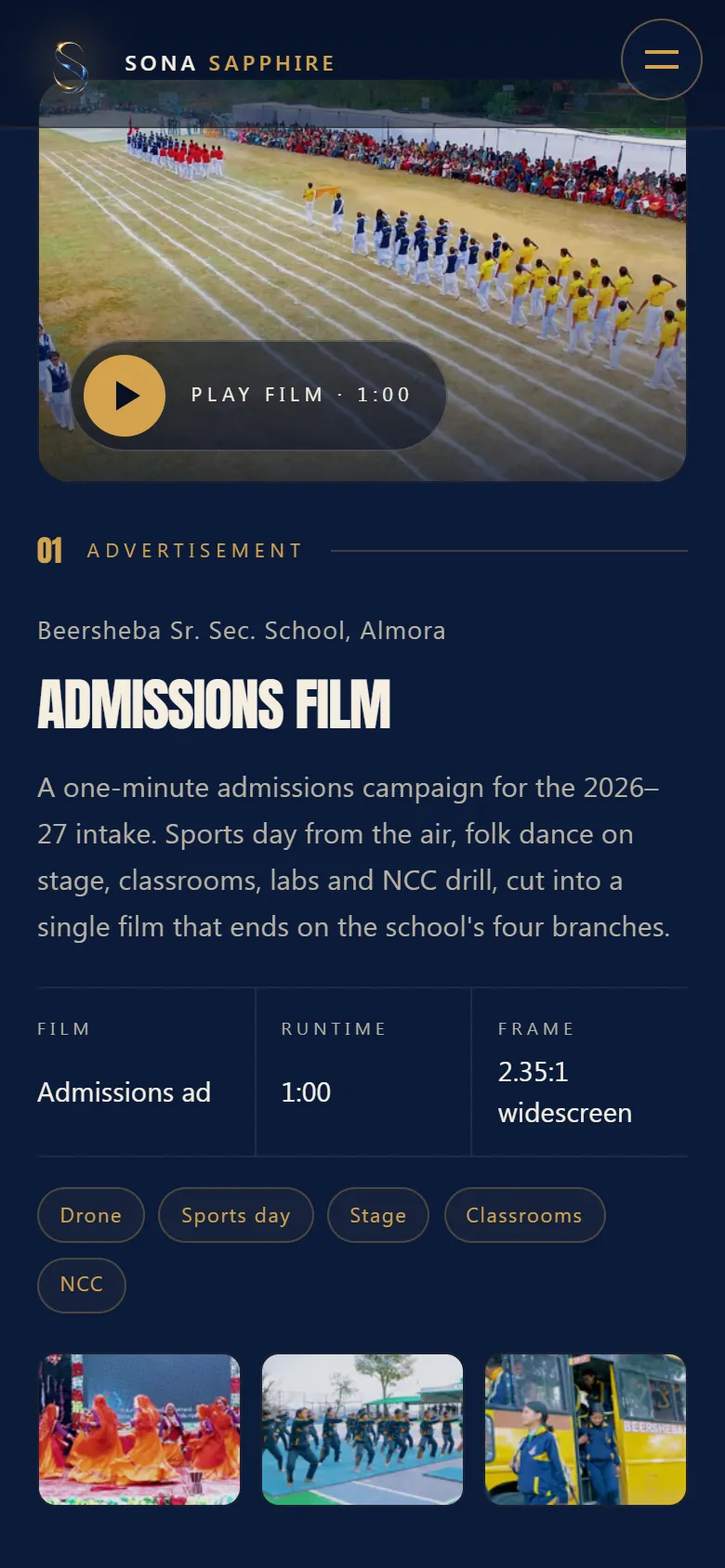 The Sona Sapphire website on a phone